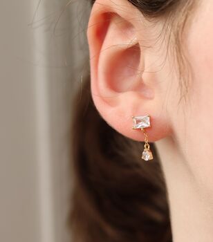 Baguette Rectangle Dangle Stud Earrings, 2 of 5