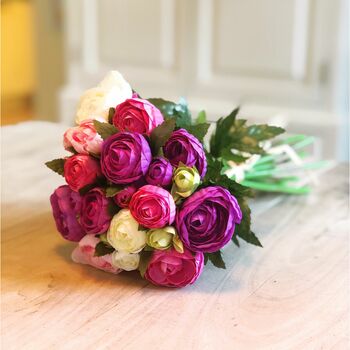 Purple And Pink Ranunculus Faux Flowers Bouquet, 2 of 4