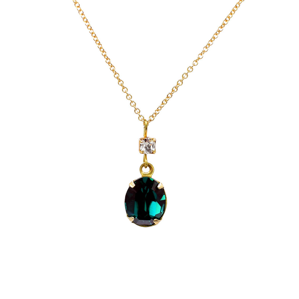 Oval Emerald Green Crystal Pendant Necklace By Katherine Swaine