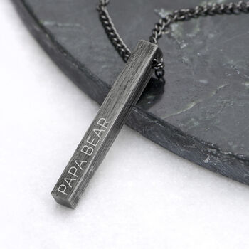 Personalised Men's Brushed Gunmetal Solid Bar Necklace, 2 of 5