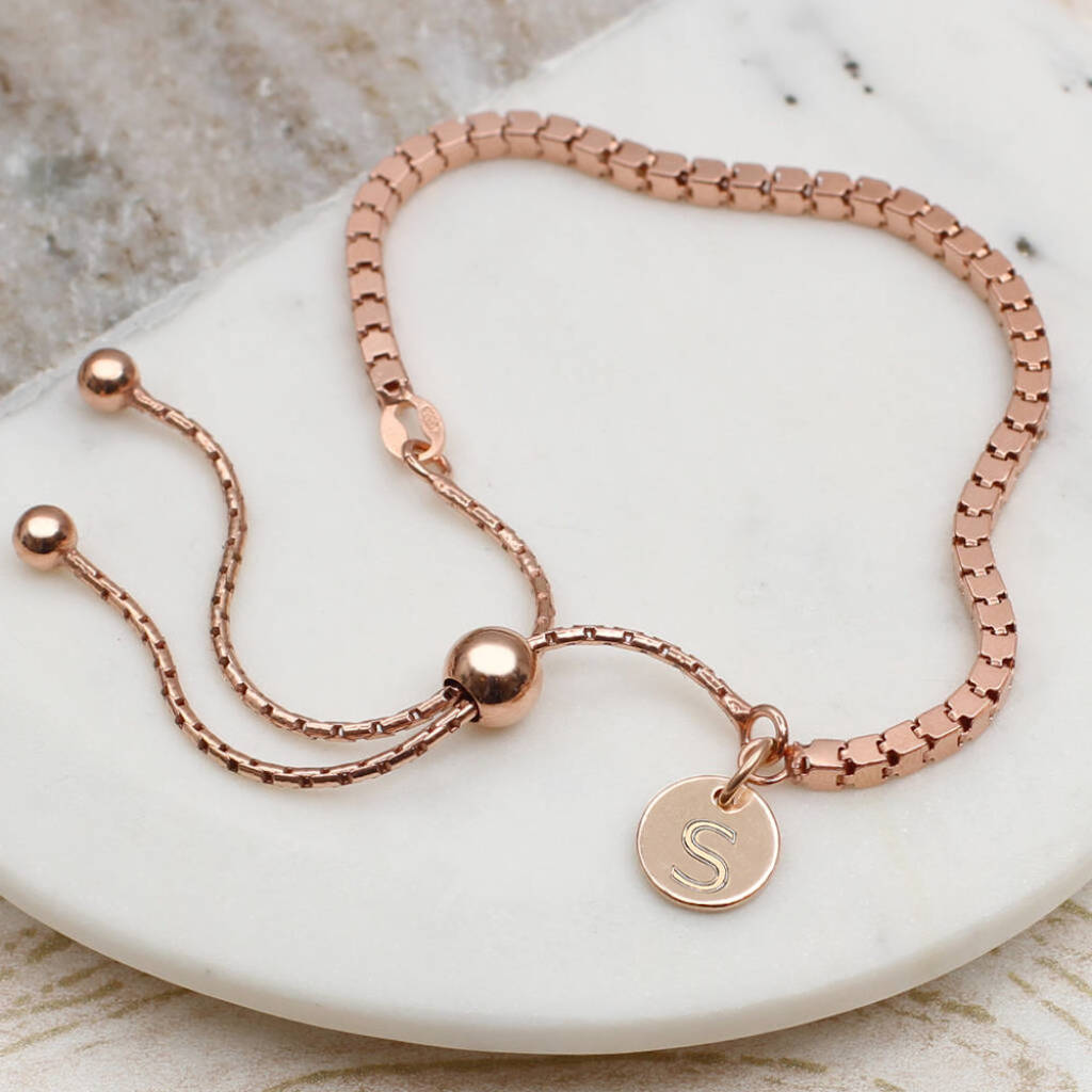 Personalised Rose Gold Plated Box Chain Slider Bracelet By Hurleyburley ...