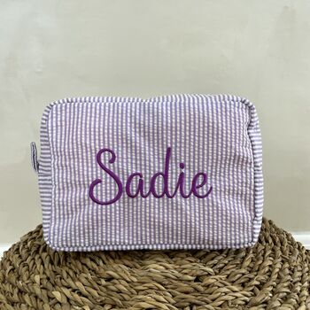 Personalised Stripe Embroidered Makeup Cosmetic Bag, 6 of 9