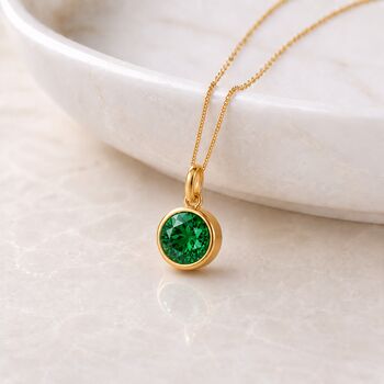 Personalised Gold Plated Sterling Silver May Birthstone Emerald Pendant Necklace, 3 of 10