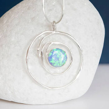 Molten Sterling Silver Blue Opal Spiral Necklace, 2 of 9