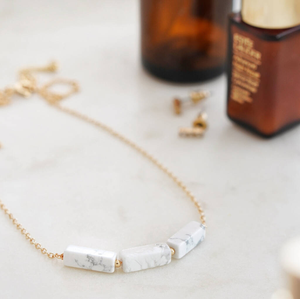 Gold Tone Howlite Crystal Necklace, 1 of 5