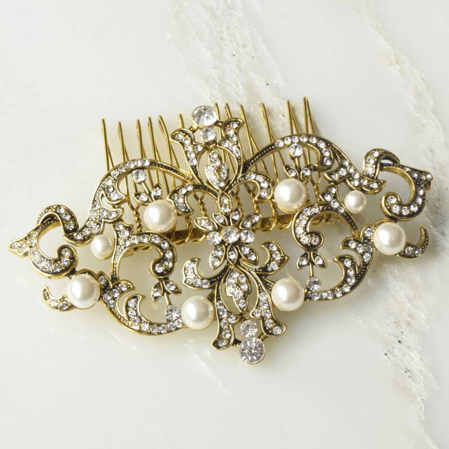 martha deco inspired bridal hair comb gold by yatris ...