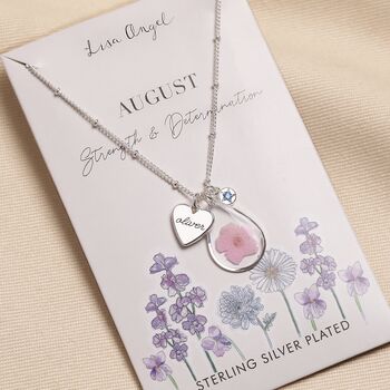 Personalised Pressed Birth Flower And Heart Charm Necklace, 3 of 5
