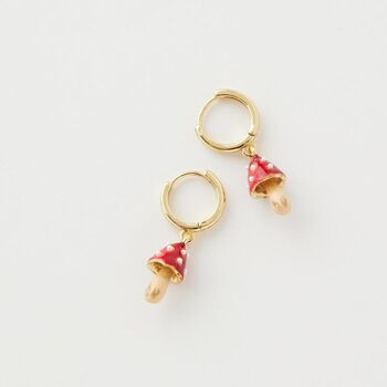 Fable Enamel Mushroom Huggie Earrings, 2 of 6