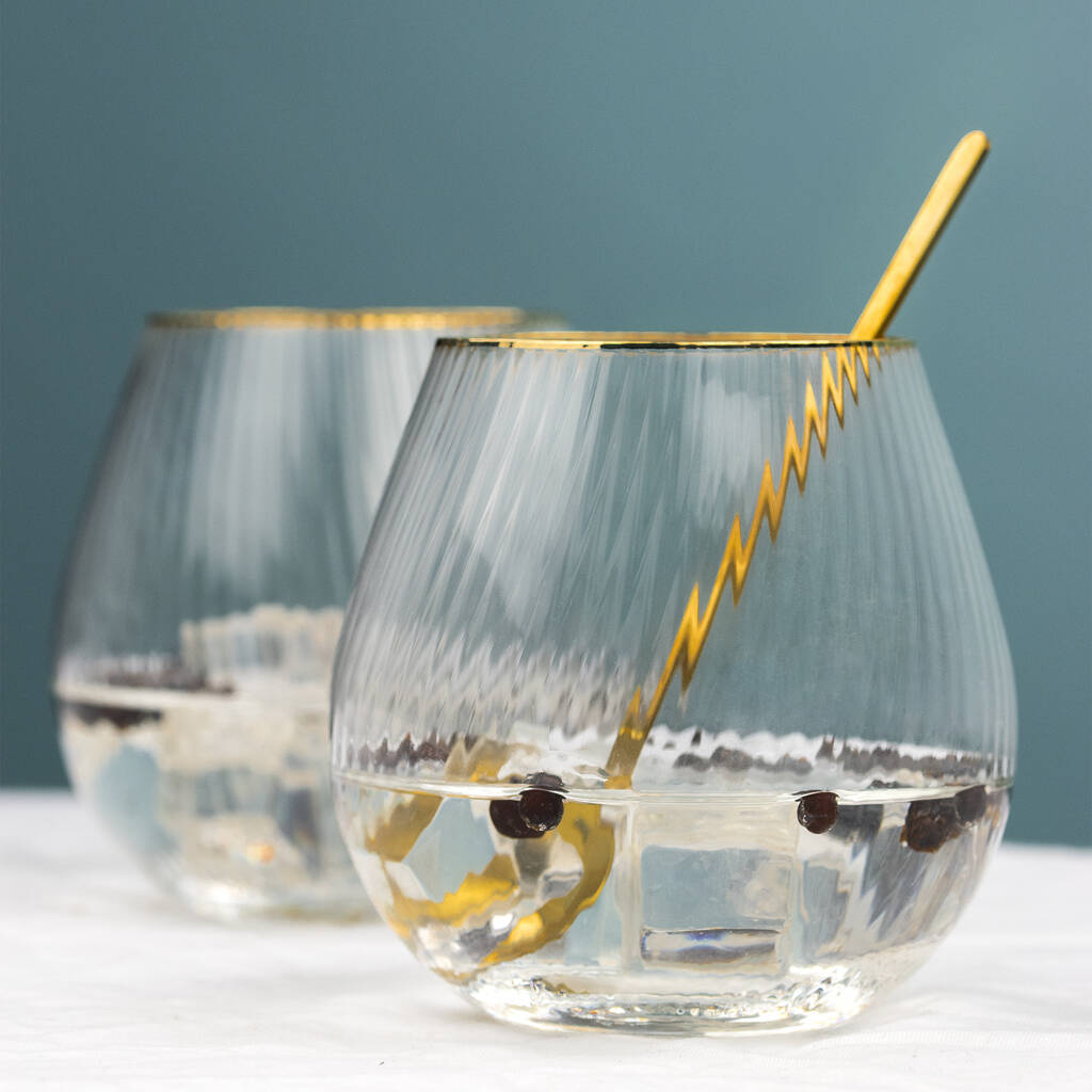 Gold Rim Fluted Stemless Gin Or Cocktail Glass, 1 of 9