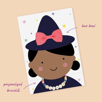 Personalised Children's Bracelet And Hair Bow Set Witch, 2 of 4