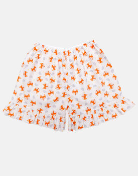 Girls Cotton Short Frilly Pyjama Set In Fox Print, 5 of 6