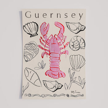 Guernsey Lobster And Shells, Channel Islands Travel Print, 2 of 4