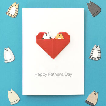 Personalised Cat Father's Day Origami Heart Card, 3 of 7