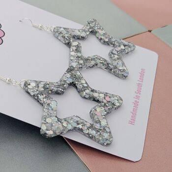Sparkly Large Star Glitter Resin Statement Earrings, 2 of 8