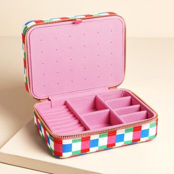 Multi Bright Checkerboard Linen Travel Jewellery Case, 5 of 7