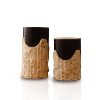 Set Of Two Travertine Vases With Leather Wrap, 3 of 3