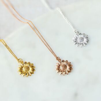 Gold Plated Sterling Silver Sunflower Necklace, 8 of 8