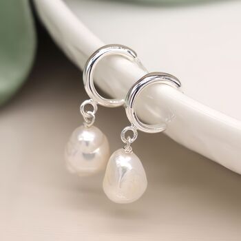 Sterling Silver Freshwater Pearl Half Hoop Earrings, 3 of 7