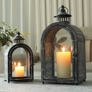Pack Of Two Decorative Lanterns Metal Candle Holder, 4 of 4