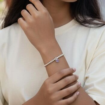 February Heart Birthstone Bracelet Sterling Silver Amethyst, 4 of 9