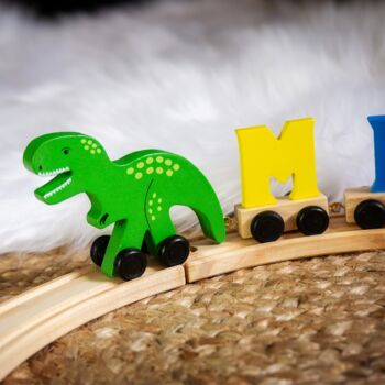 Personalised Brightly Coloured Dinosaur Wooden Train, 3 of 3