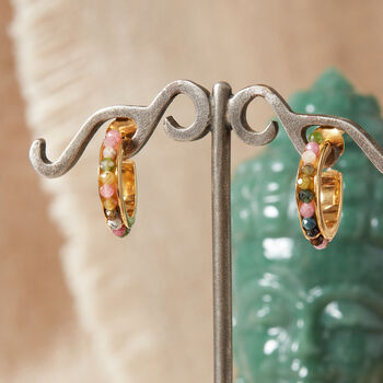 Multi Coloured Tourmaline Gold And Silver Hoops, 2 of 9
