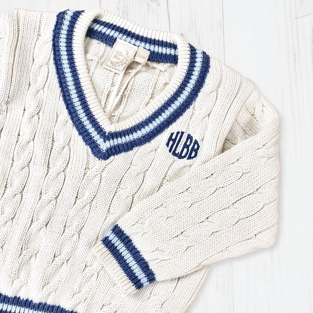 personalised baby boy cricket jumper by toffee moon