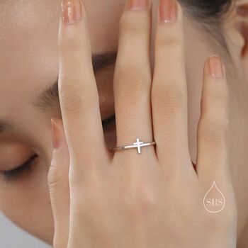 Sterling Silver Tiny Cross Ring, 5 of 11