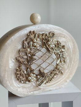 Islamabad Resin Off White Oval Embellished Stone Clutch Bag, 4 of 6