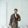 Navy Men's Full Length Batik Kimono Robe, thumbnail 2 of 6
