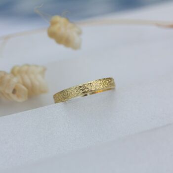 Ocean Waves Ripples Solid Gold Textured Wedding Ring, 2 of 8