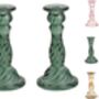 Two Tall Glass Candle Colored Taper Candlestick Holder, thumbnail 4 of 6