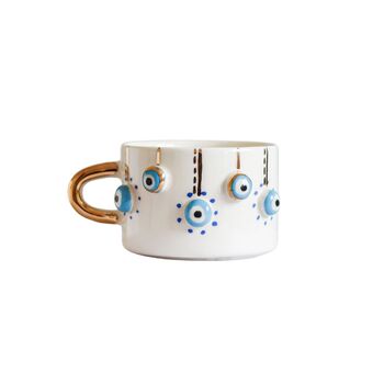 Handmade Evil Eye Ceramic Mug With Gold Handle, 350ml, 2 of 3