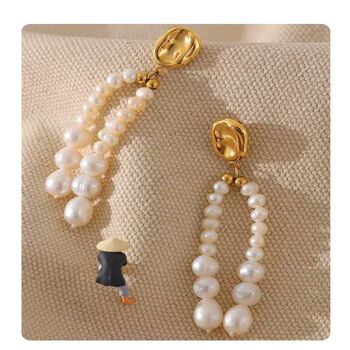 Milan Ivory D’or Gold Pearl Chrome Gift Dangle Earrings, 2 of 5