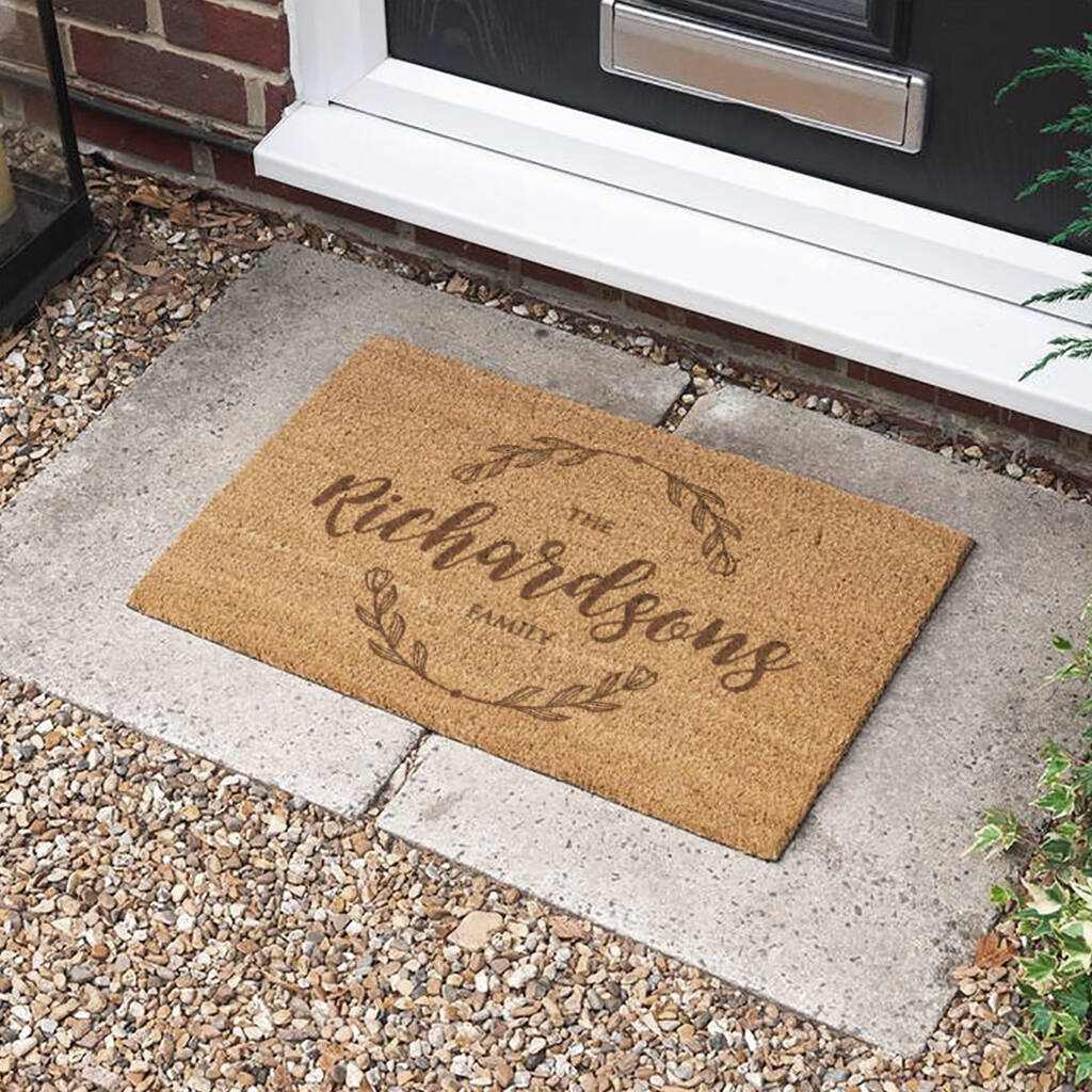Personalised Floral Wreath Coir Doormat By Dreams To Reality Design Ltd