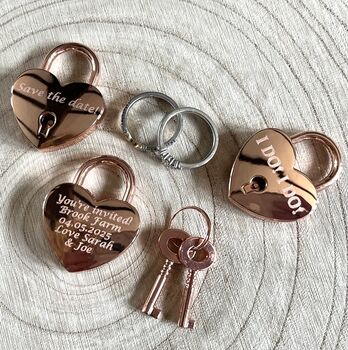 Personalised Rose Gold Heart Padlock Wedding Invite, 4 of 7