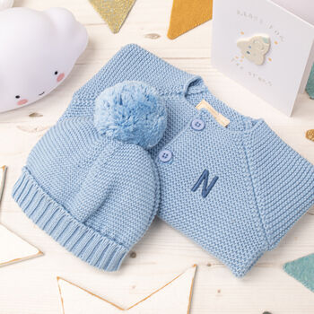 Luxury Baby Boys Cardigan, Bobble Hat And Mittens Set, 7 of 11