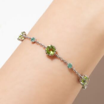 Emerald And Peridot Bracelet In Sterling Silver And Gold Vermeil, 8 of 12