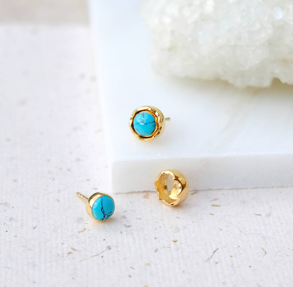 Maya Turquoise Stud Earrings Silver Or Gold Plated, 1 of 12