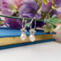 Sterling Silver Flower And Pearl Drop Hoop Earrings, thumbnail 8 of 10