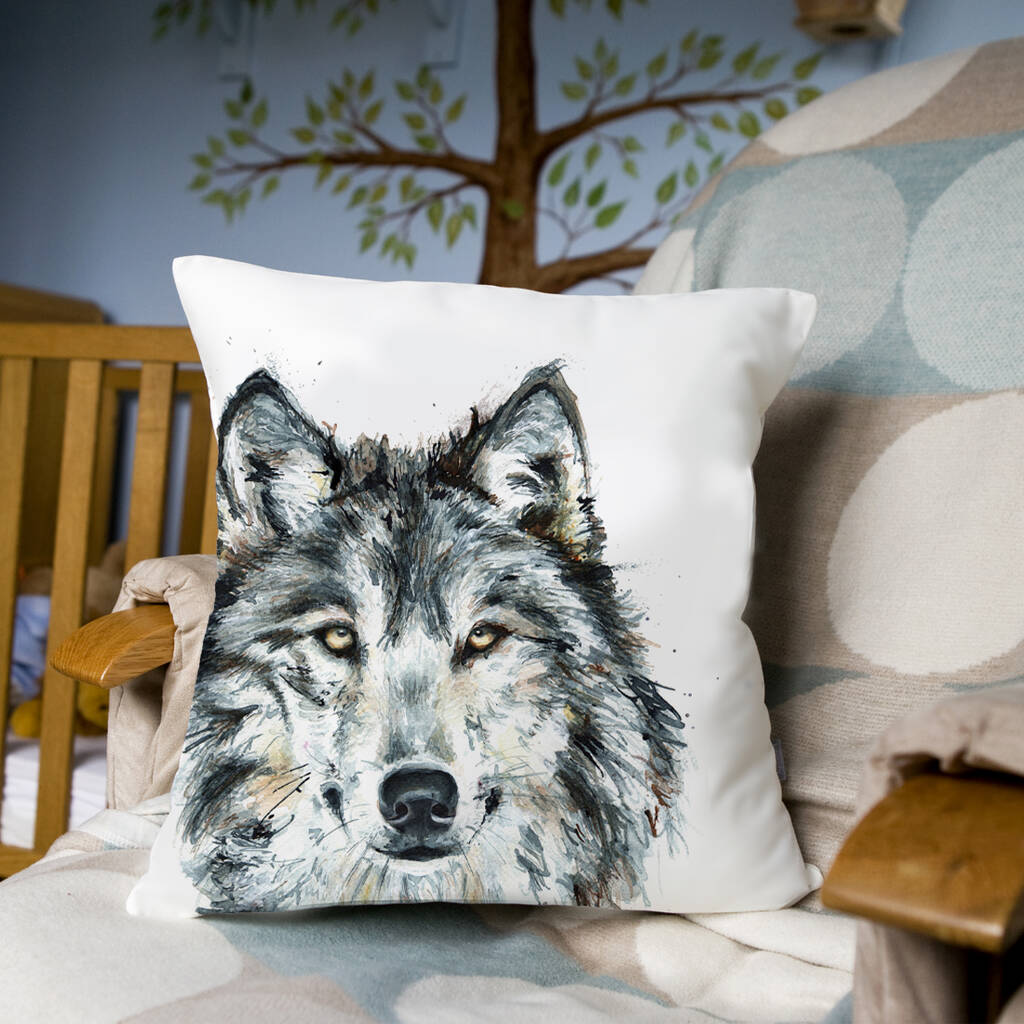 Inky Wolf Large Luxury Cushion And Pad, 1 of 4