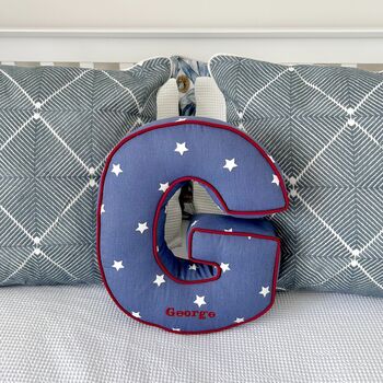 Embroidered Letter Cushion In Navy Star, 2 of 4