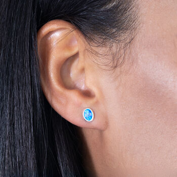Sterling Silver Opal Stud Earrings, 2 of 9
