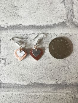 Handmade Copper Aluminium Heart Dangle Earrings, 5 of 7