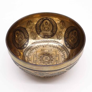 Tibetan Healing Engraved Bowl 21cm Om And Buddha, 3 of 3