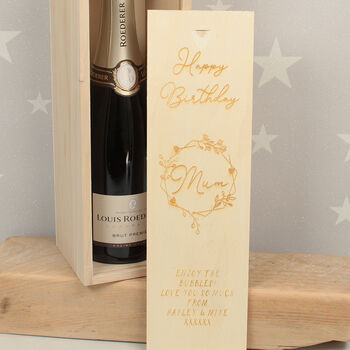 Personalised Wreath Engraved Wooden Bottle Box, 3 of 3