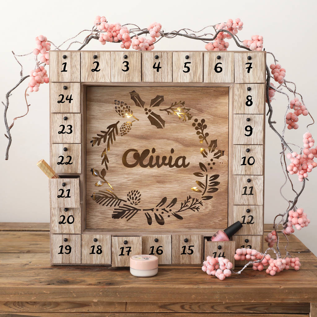 Personalised Wooden Advent Calendar Light Box By Lisa Angel 