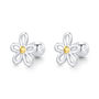 Sterling Silver Two Tone Daisy 18 G Screw Back Earrings, thumbnail 6 of 10