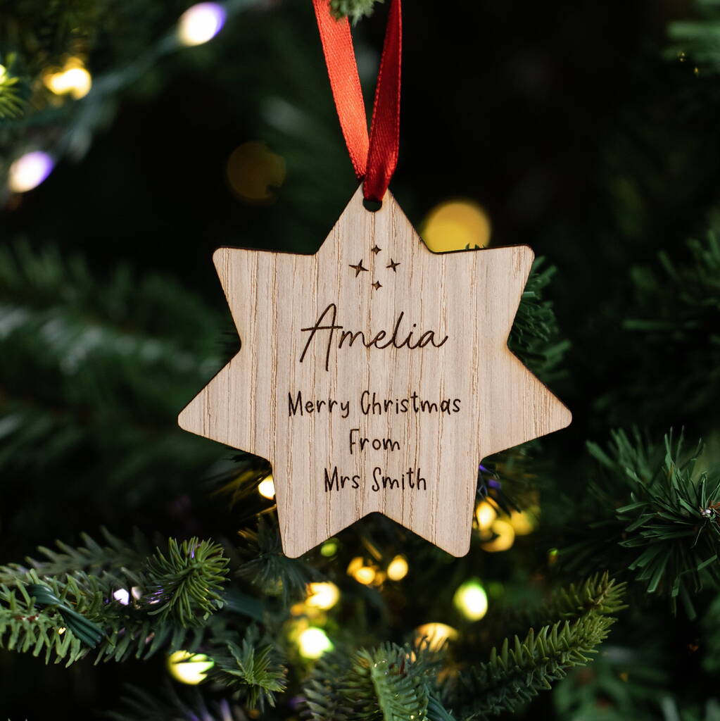 Personalised Teacher To Pupil Christmas Star Decoration Gift, 1 of 3