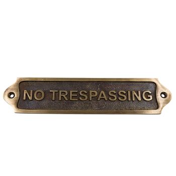 No Trespassing Brass Door Sign Plaque, 4 of 12